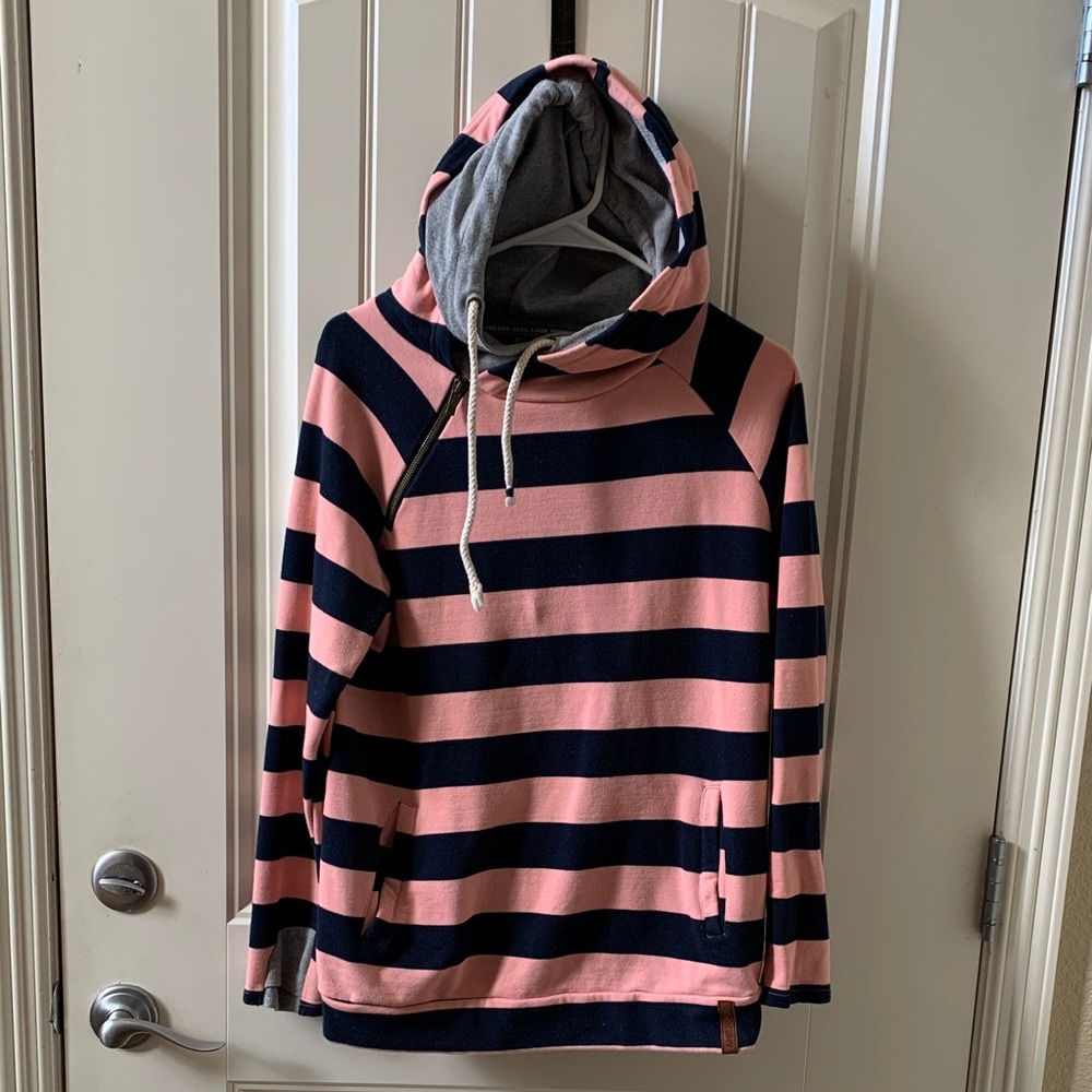 AMPERSAND AVE Pink and Black Striped Hoodie